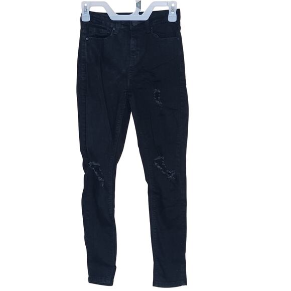 Indigo Rein Jeans Womens 3 Black Distressed Skinny Ankle Mid Rise Denim Pants - Picture 1 of 12